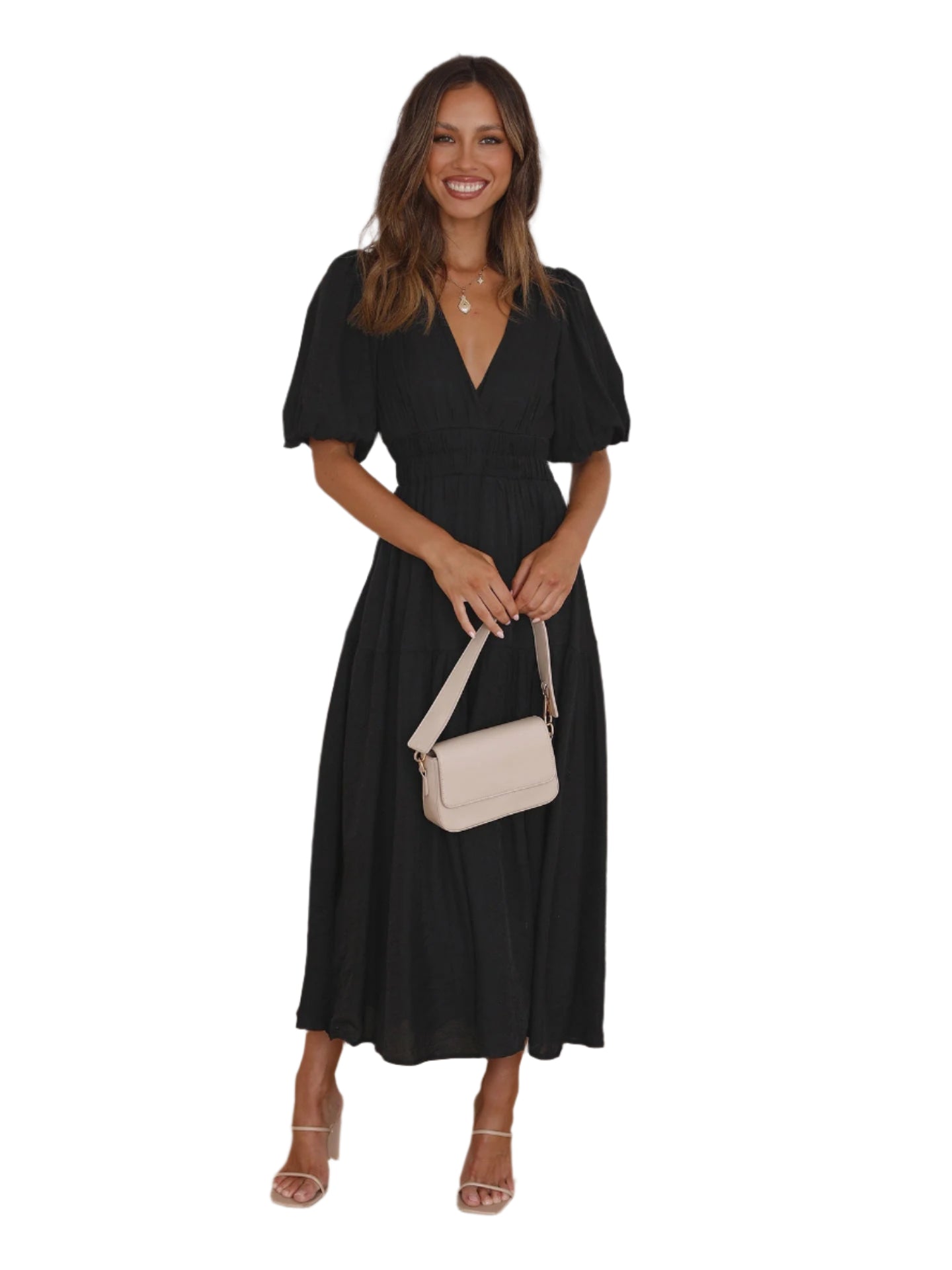 Emelda – V-neck and puff sleeve dress