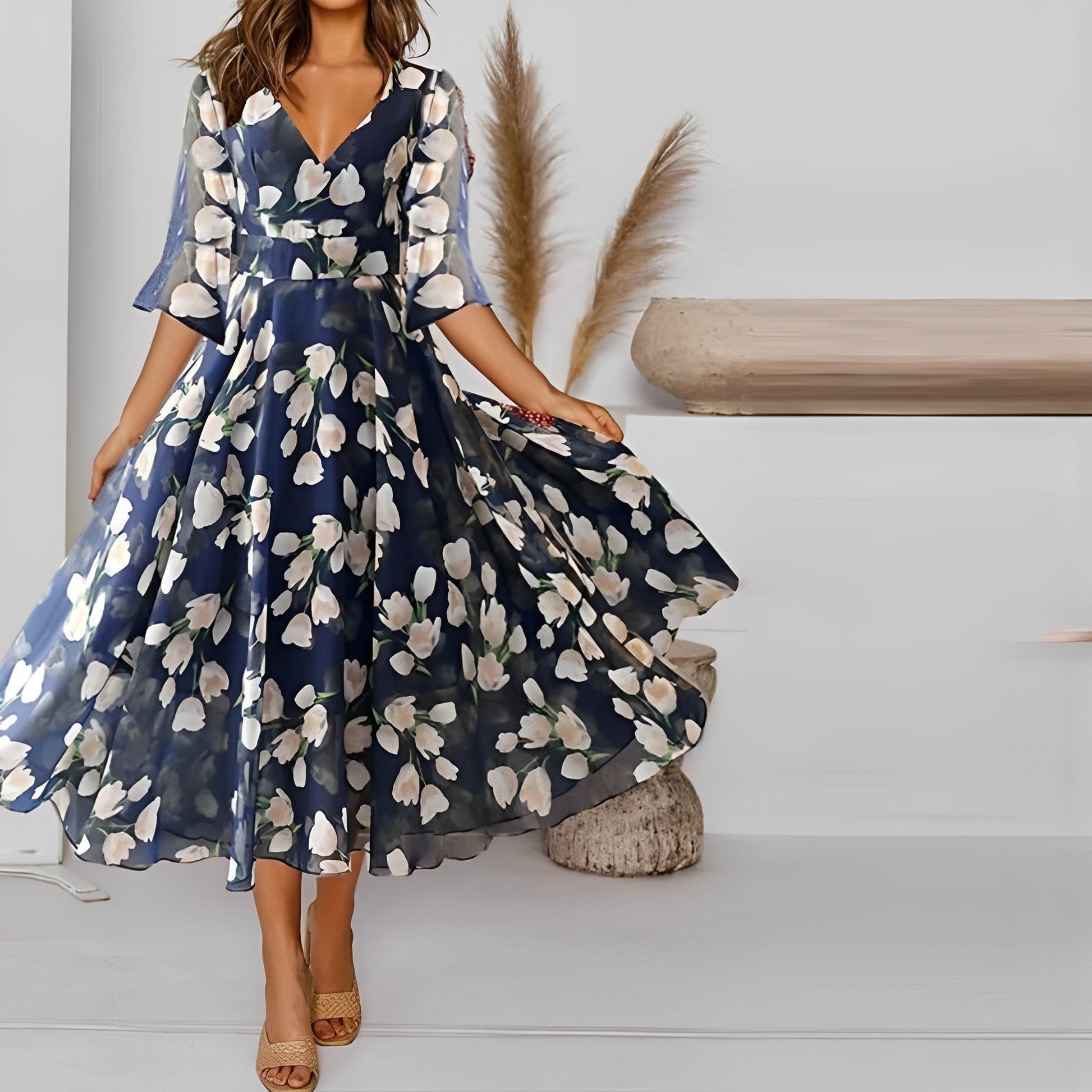 Merete - Pleated Floral Midi Dress