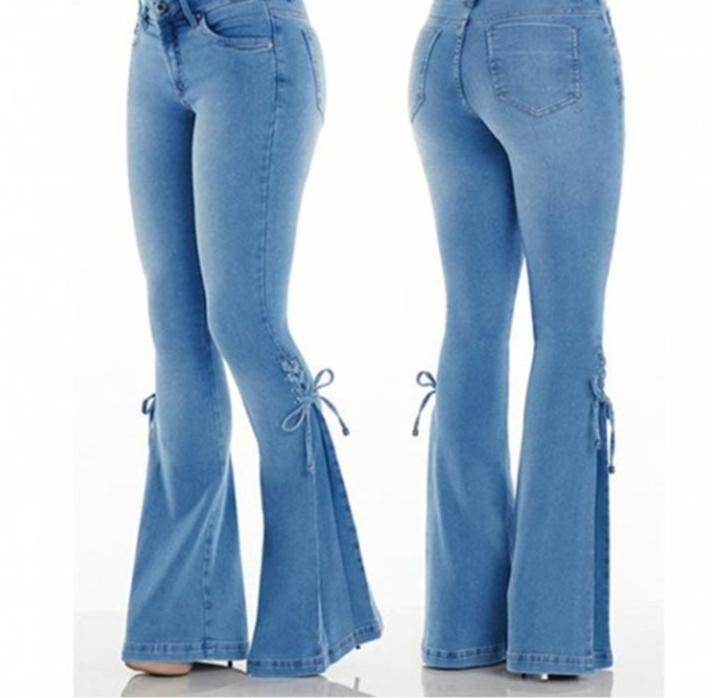 リナ - ハイウエストワイドレッグレースアップジーンズ