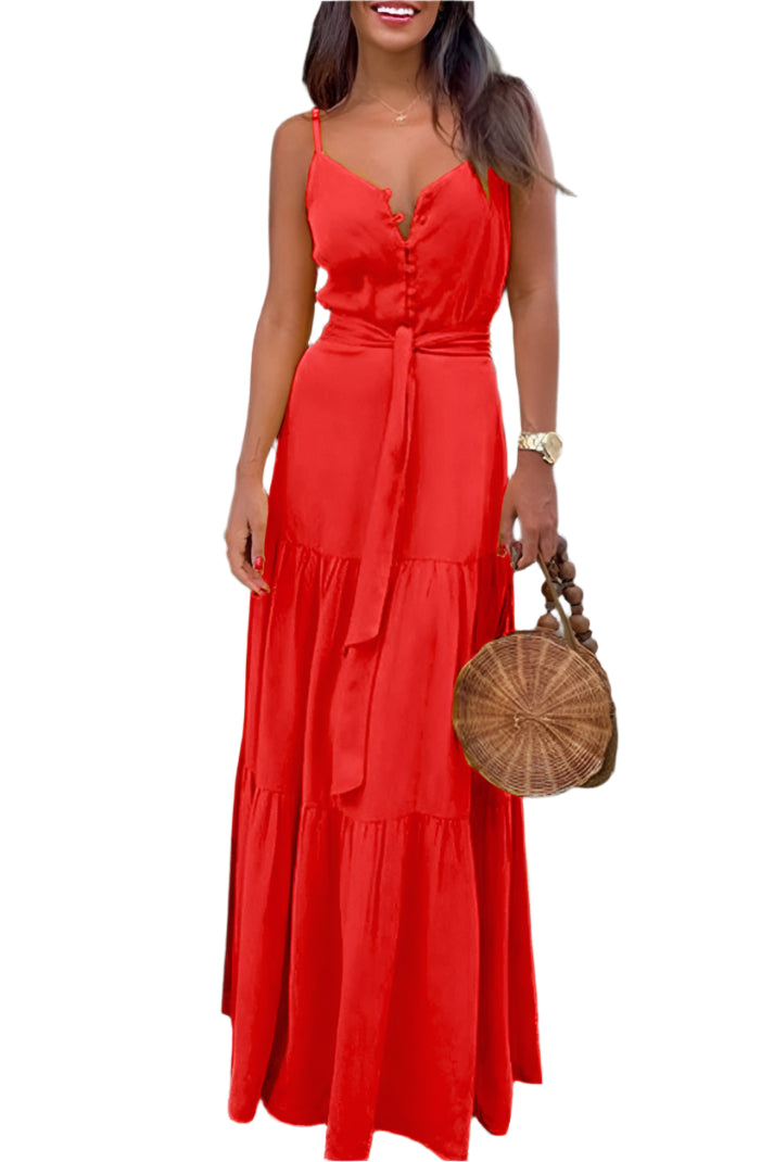 Caroline - On-trend plain V-neck sling dress