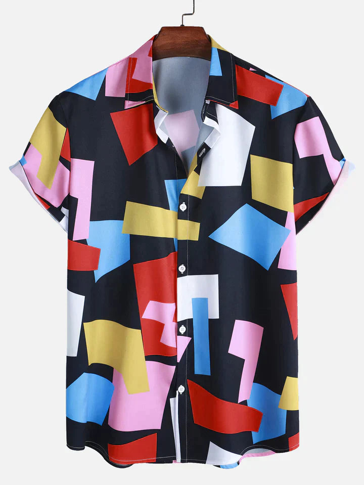 Raymond - Geometric Colorblock Print Button-Down Shirt