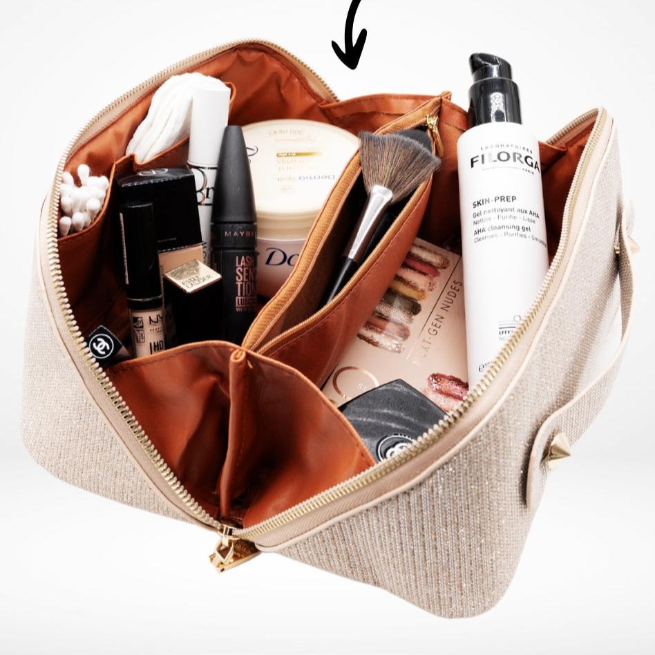 An elegant and compact makeup pouch