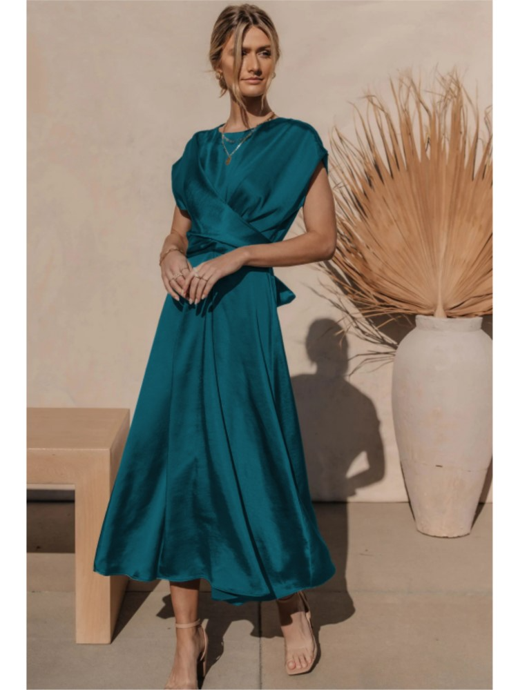 Athena - Elegant Crossover Satin Dress