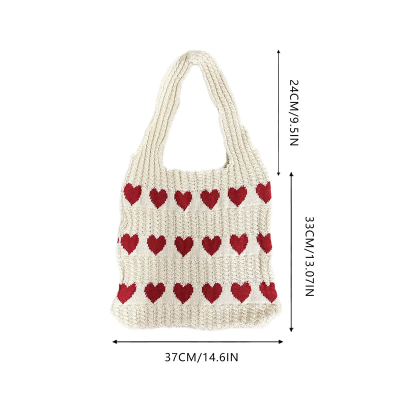 Heart-patterned summer crochet tote bag