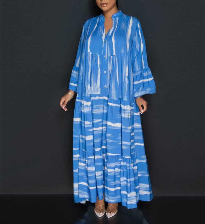 Lillian - Casual Print Abaya Dress with Long Ruffle Sleeves