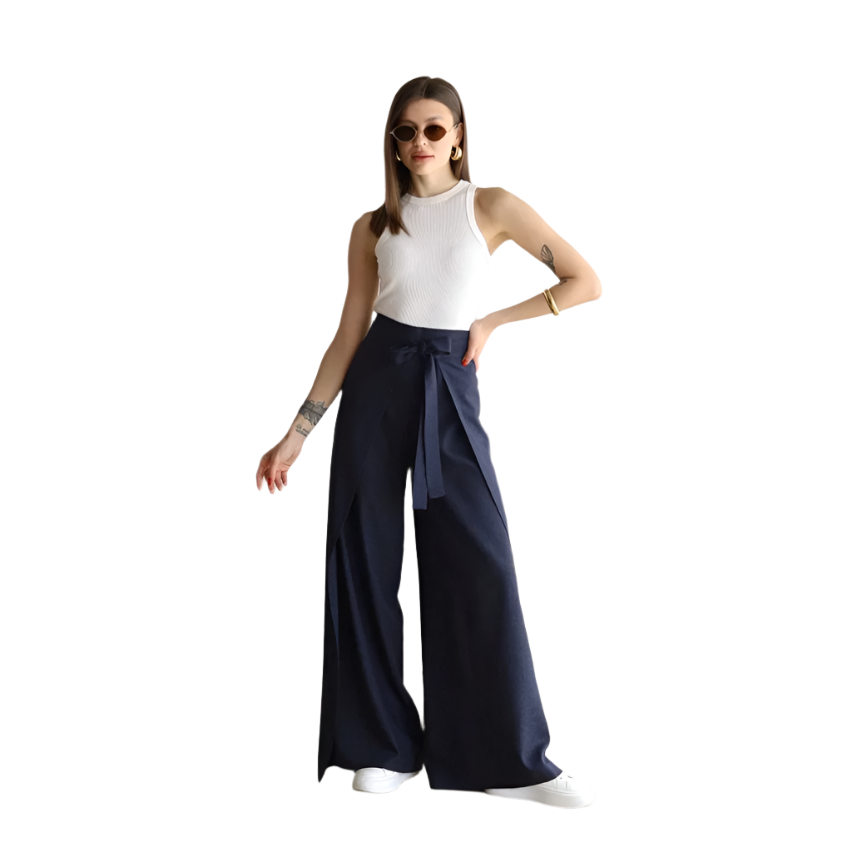 Michelle - Wide-leg pants with tie apron