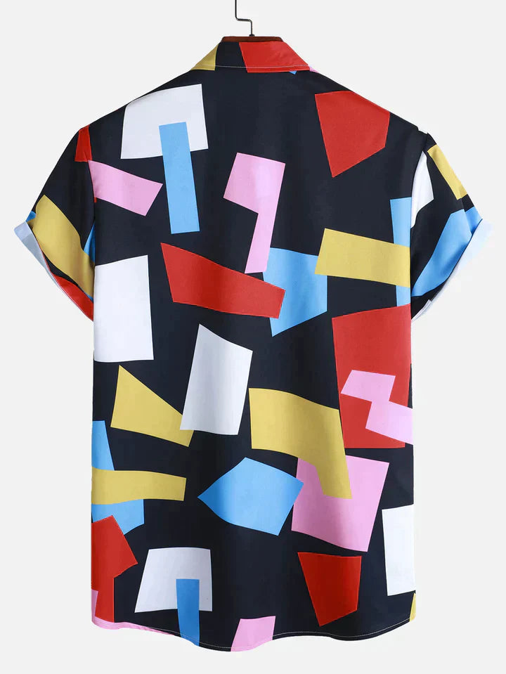Raymond - Geometric Colorblock Print Button-Down Shirt