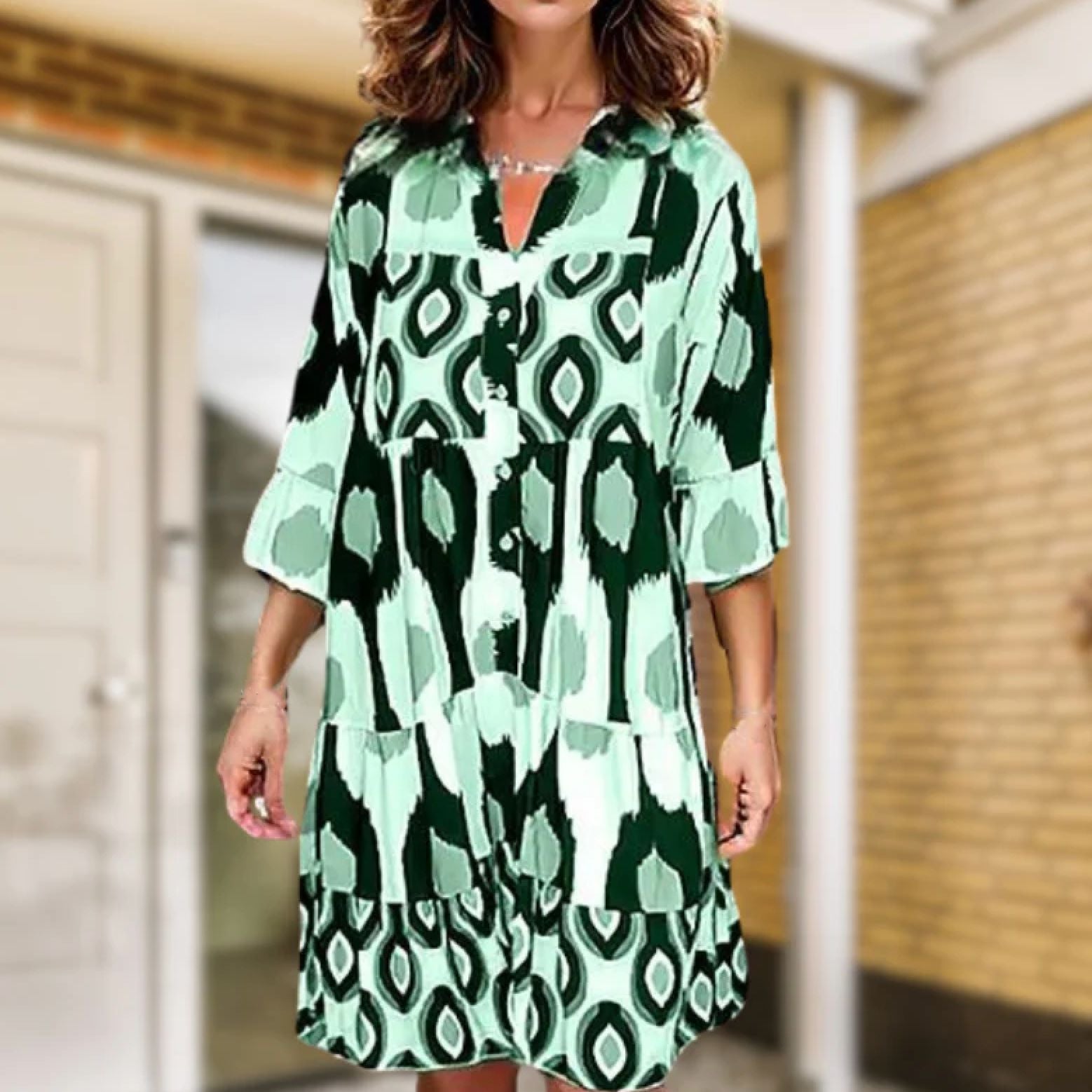 Fredericia – long sleeve dress with printed collar