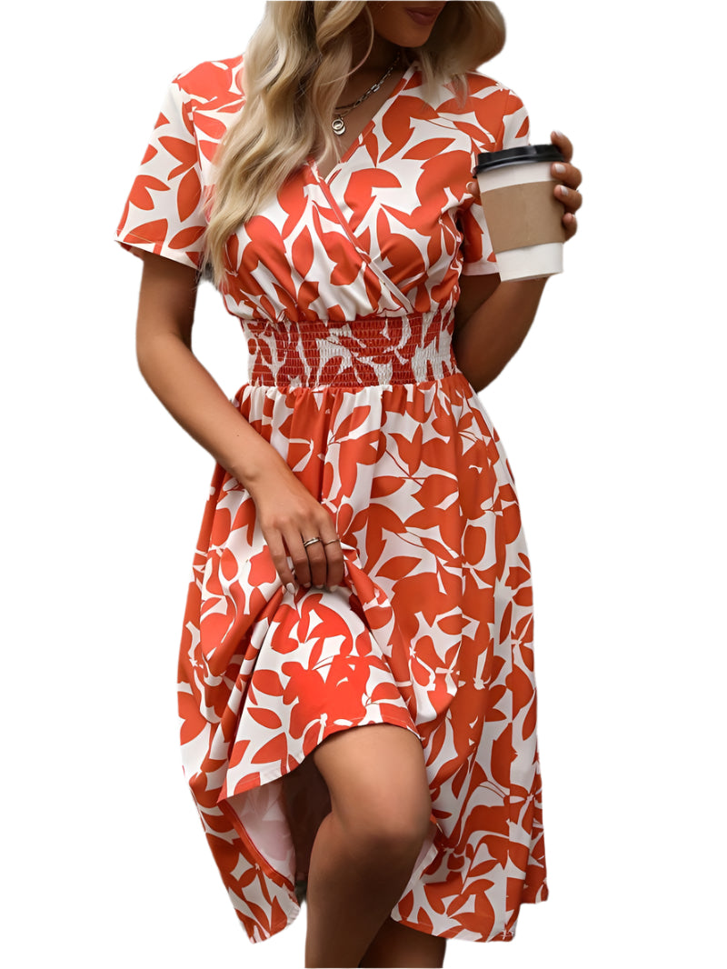 花柄プリントのアイビー半袖ラップドレス