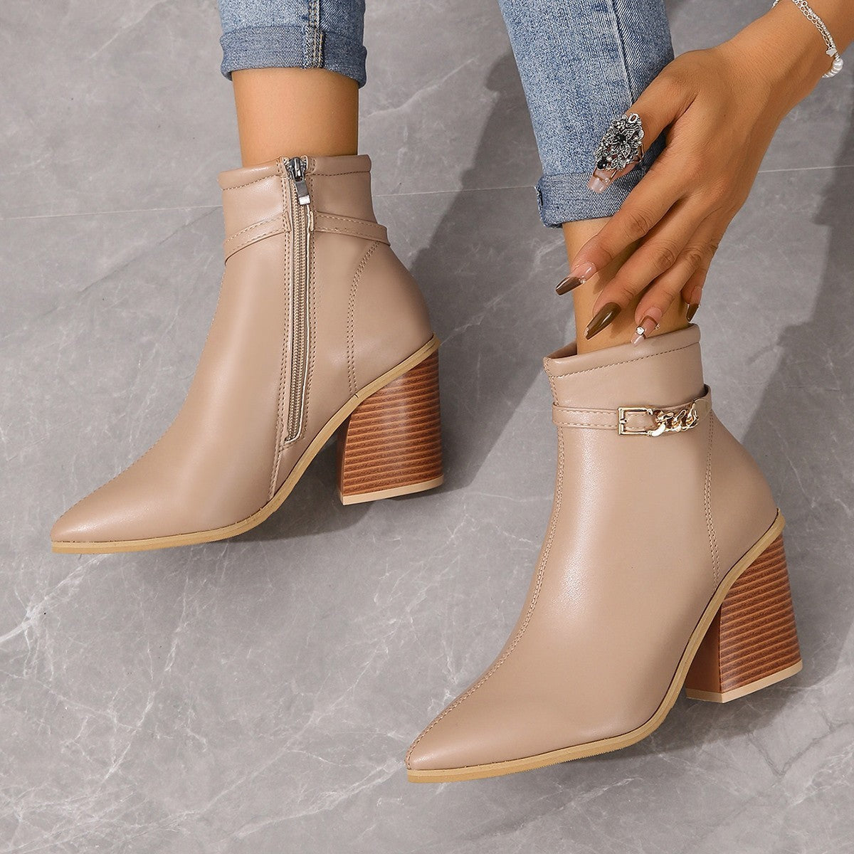 Sierra stacked heel boots with side zip