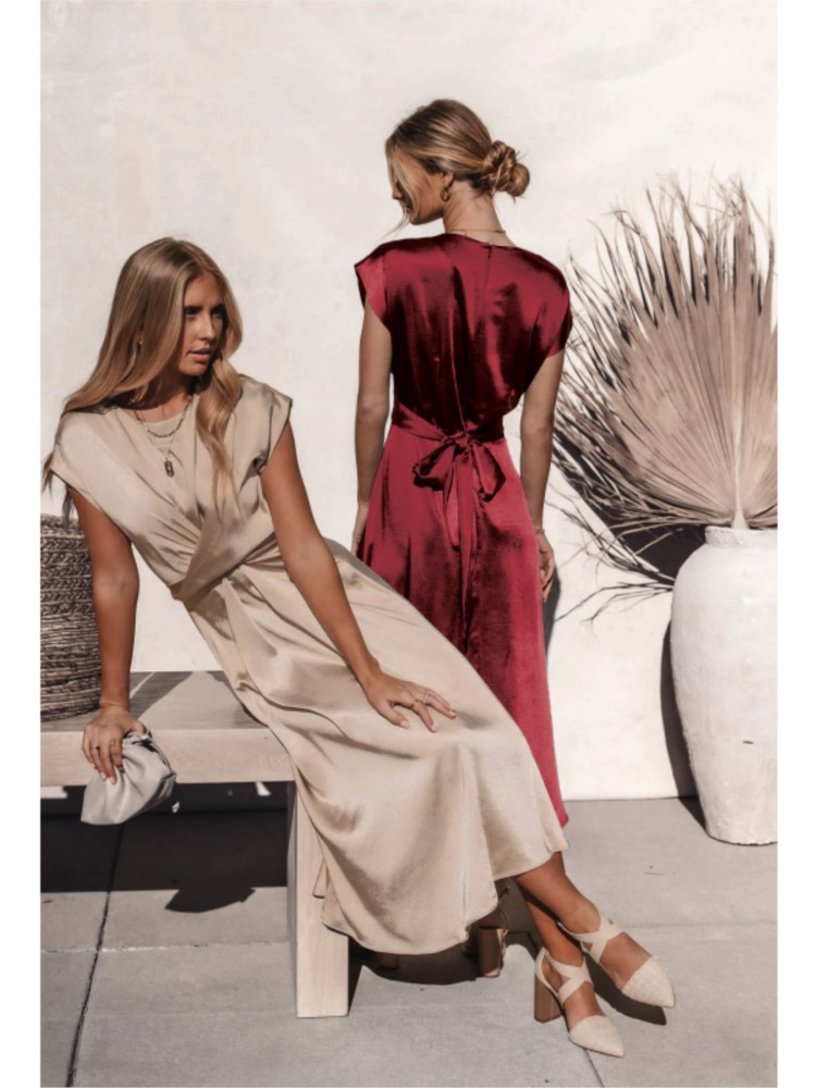 Athena - Elegant Crossover Satin Dress