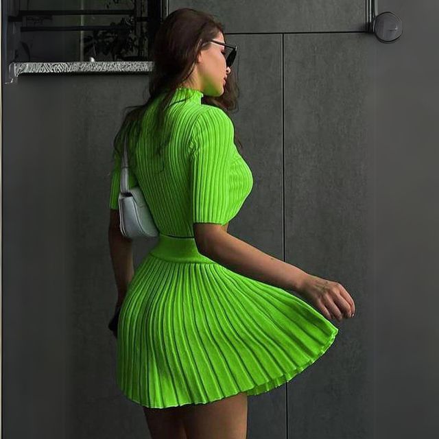 Kelly - Modern Ribbed Crop Top and Pleated Skirt Set