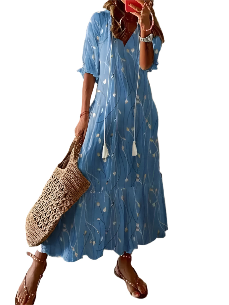 Eliza – Floral Bohemian V-Neck Maxi Dress