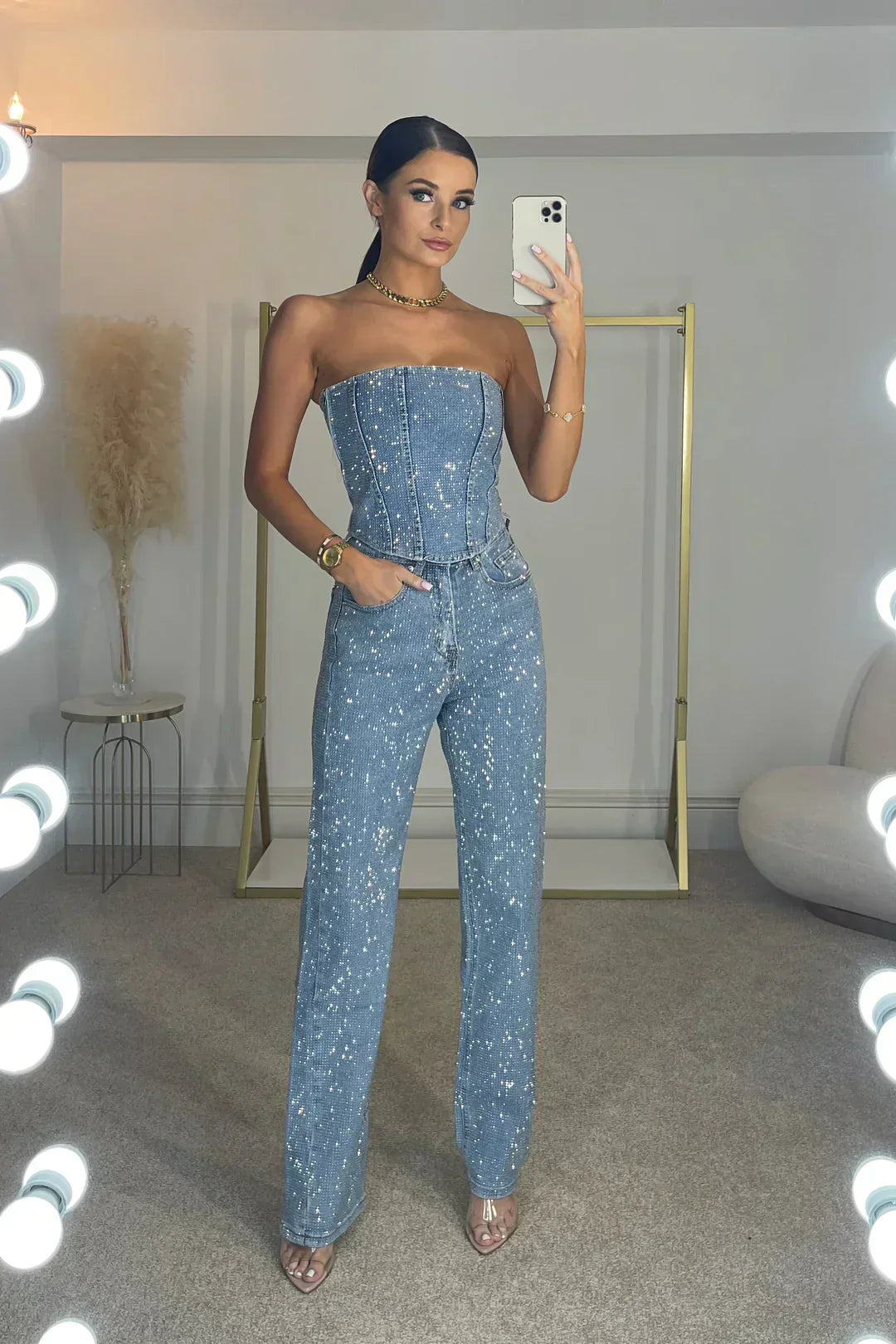 Regina - Glamorous Wide Leg Strapless Jumpsuit