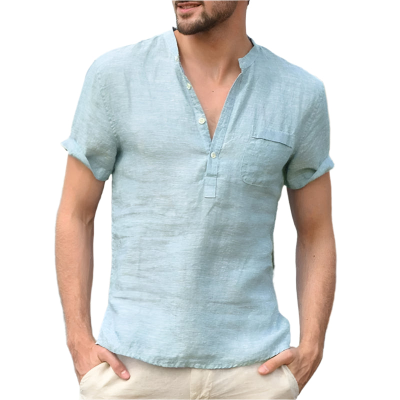 Marcus - V-neck cotton short-sleeve summer shirt