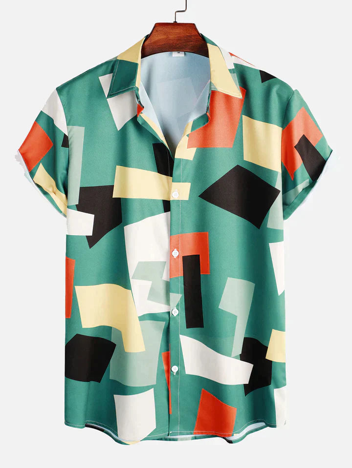 Raymond - Geometric Colorblock Print Button-Down Shirt