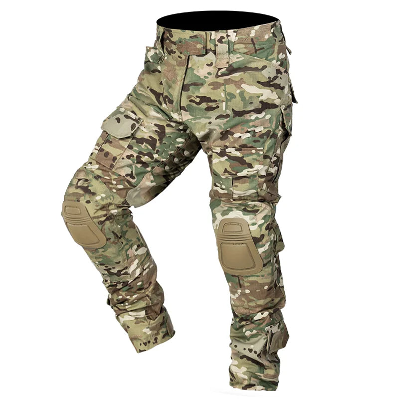 Tactical cargo pants with knee protection, ideal for outdoor activities and work.
