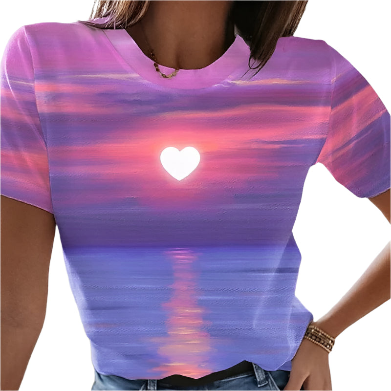 レオナ - 女性用3DプリントハートTシャツ