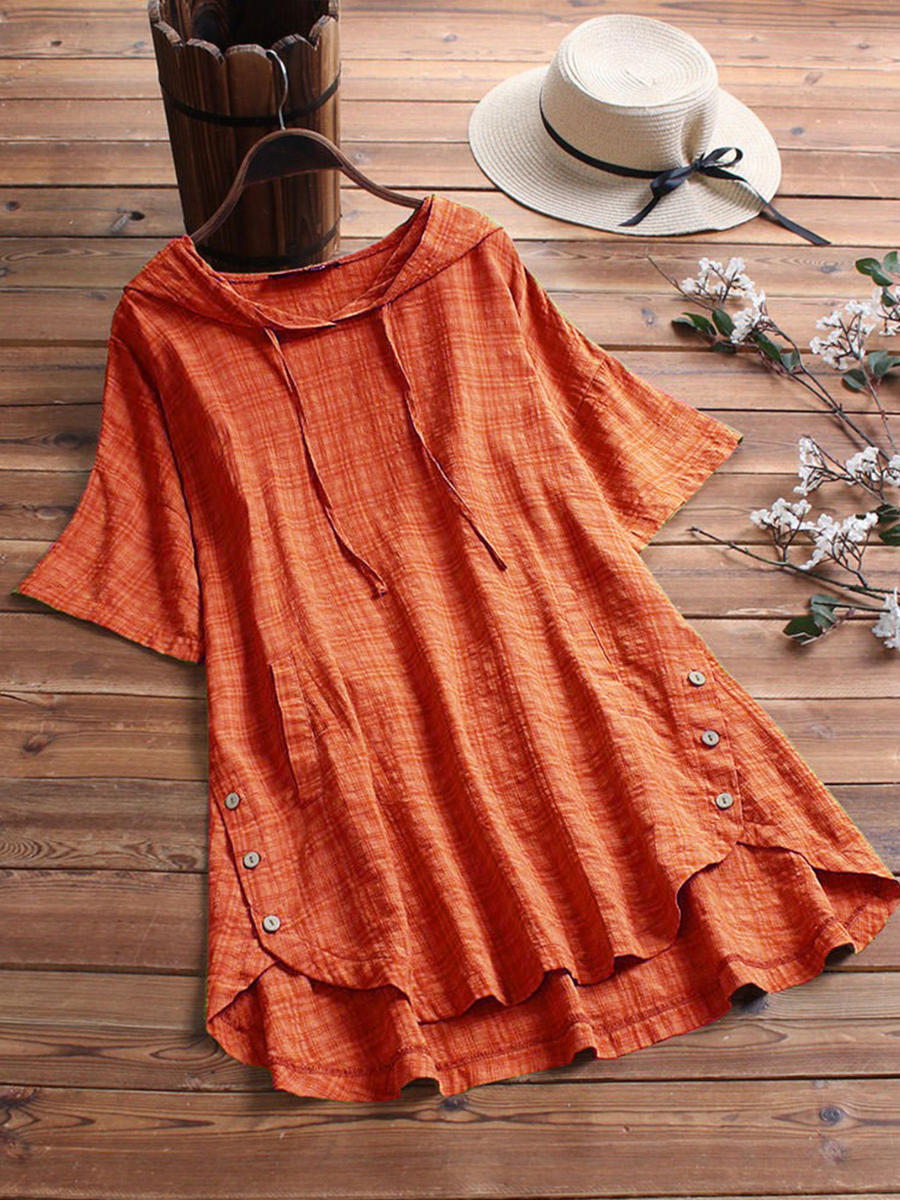 ローズ - 半袖チェック柄ボタンダウンシャツ