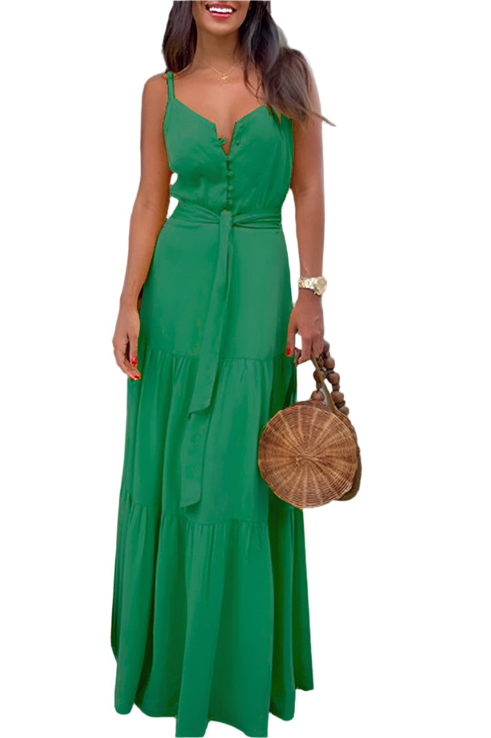 Caroline - On-trend plain V-neck sling dress