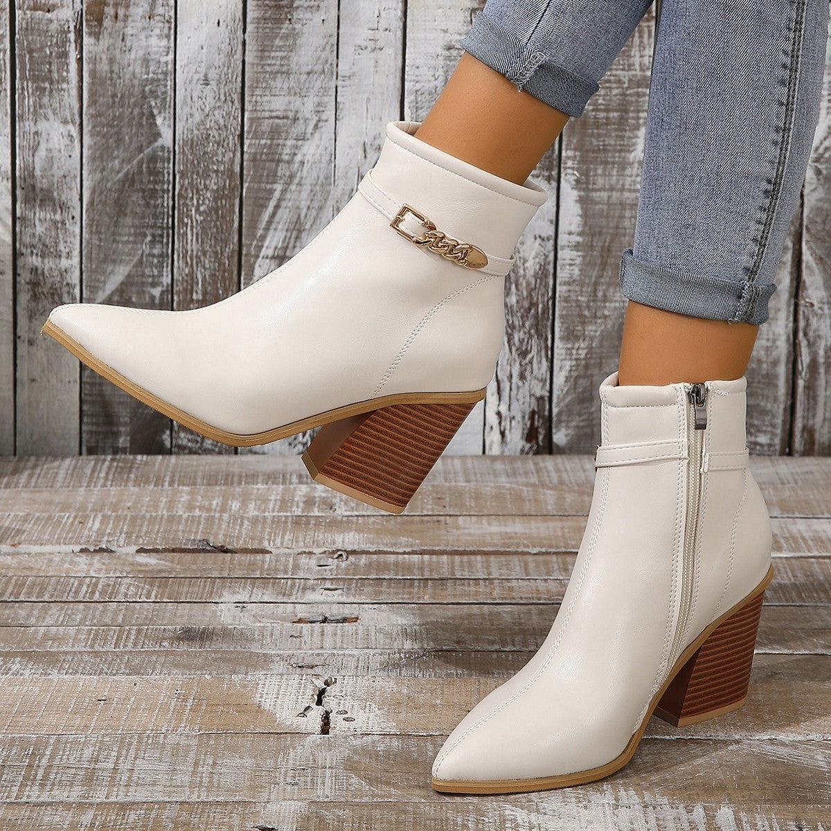Sierra stacked heel boots with side zip