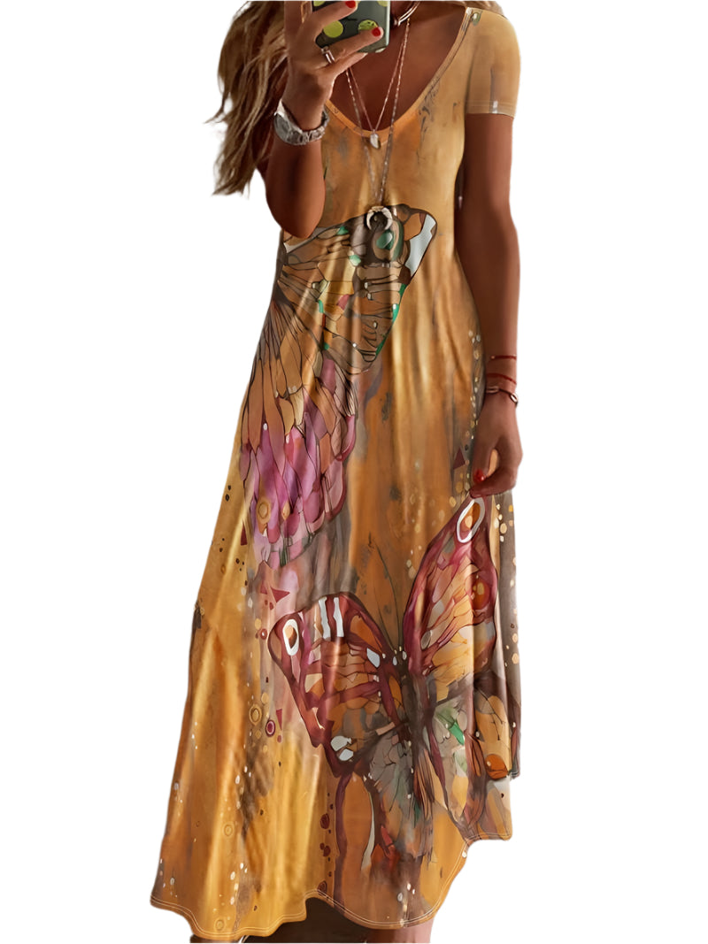 Gracie - Butterfly print V-neck dress