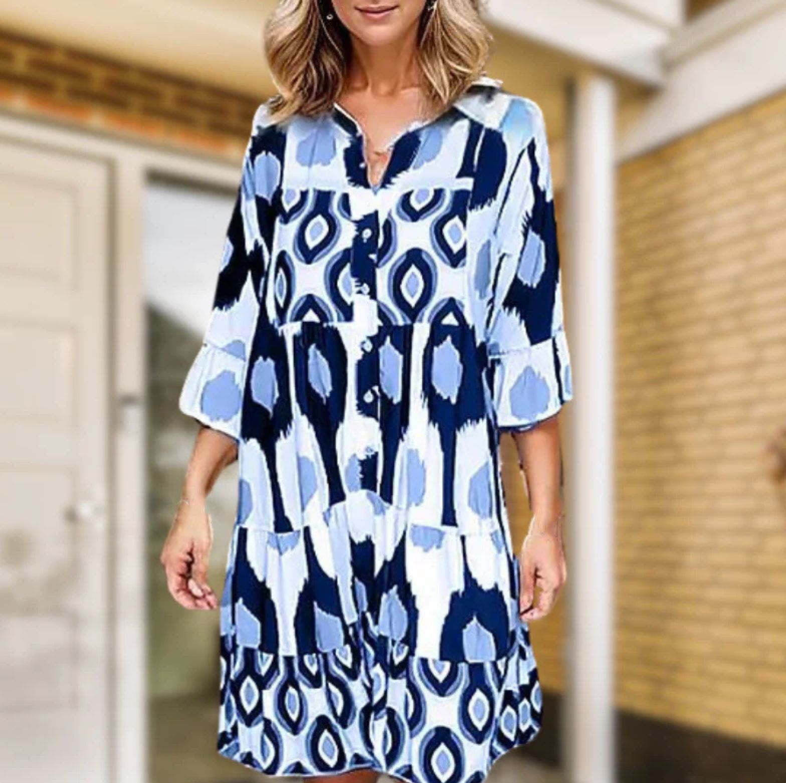 Fredericia – long sleeve dress with printed collar