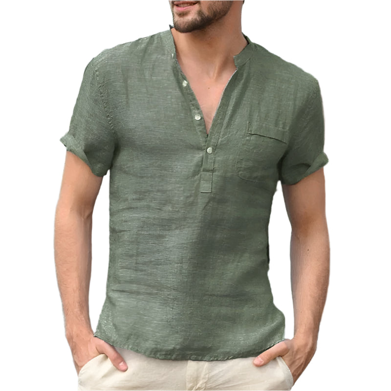 Marcus - V-neck cotton short-sleeve summer shirt
