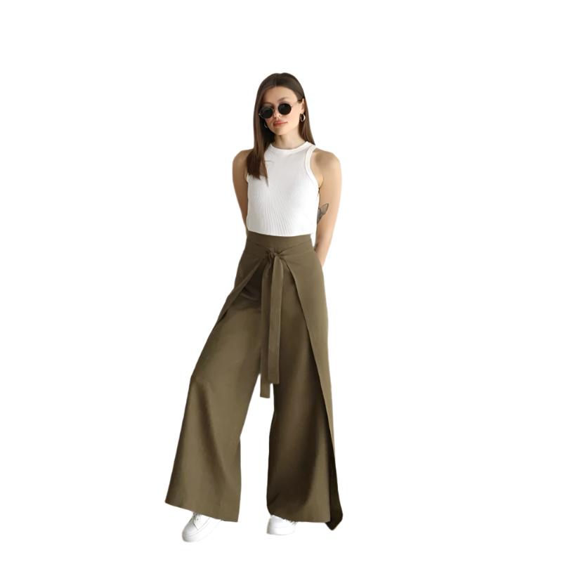 Michelle - Wide-leg pants with tie apron