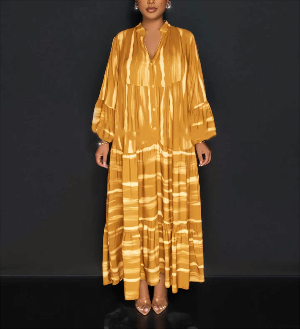 Lillian - Casual Print Abaya Dress with Long Ruffle Sleeves