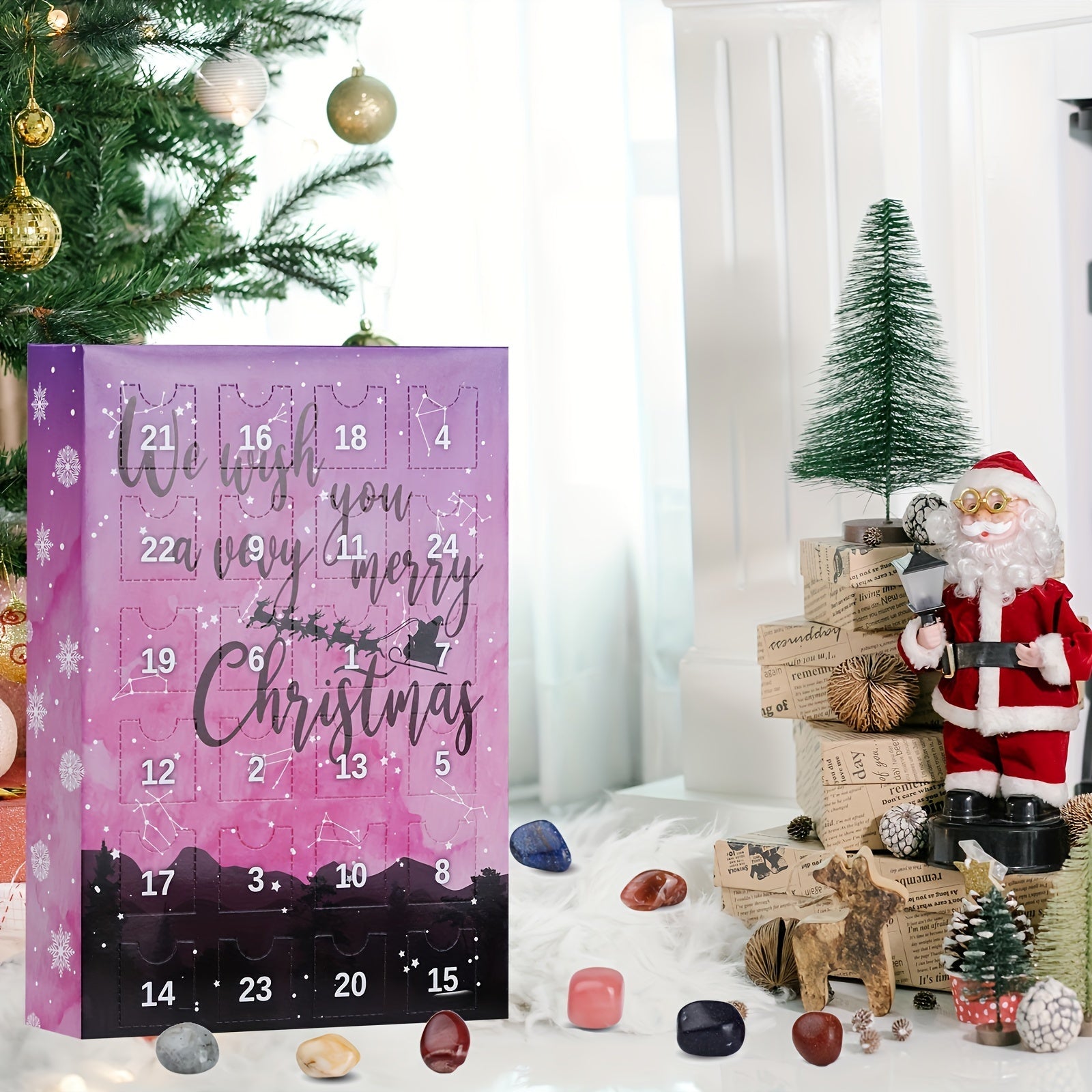 1 Christmas Gemstone Advent Calendar with 24 Natural Quartz Crystals