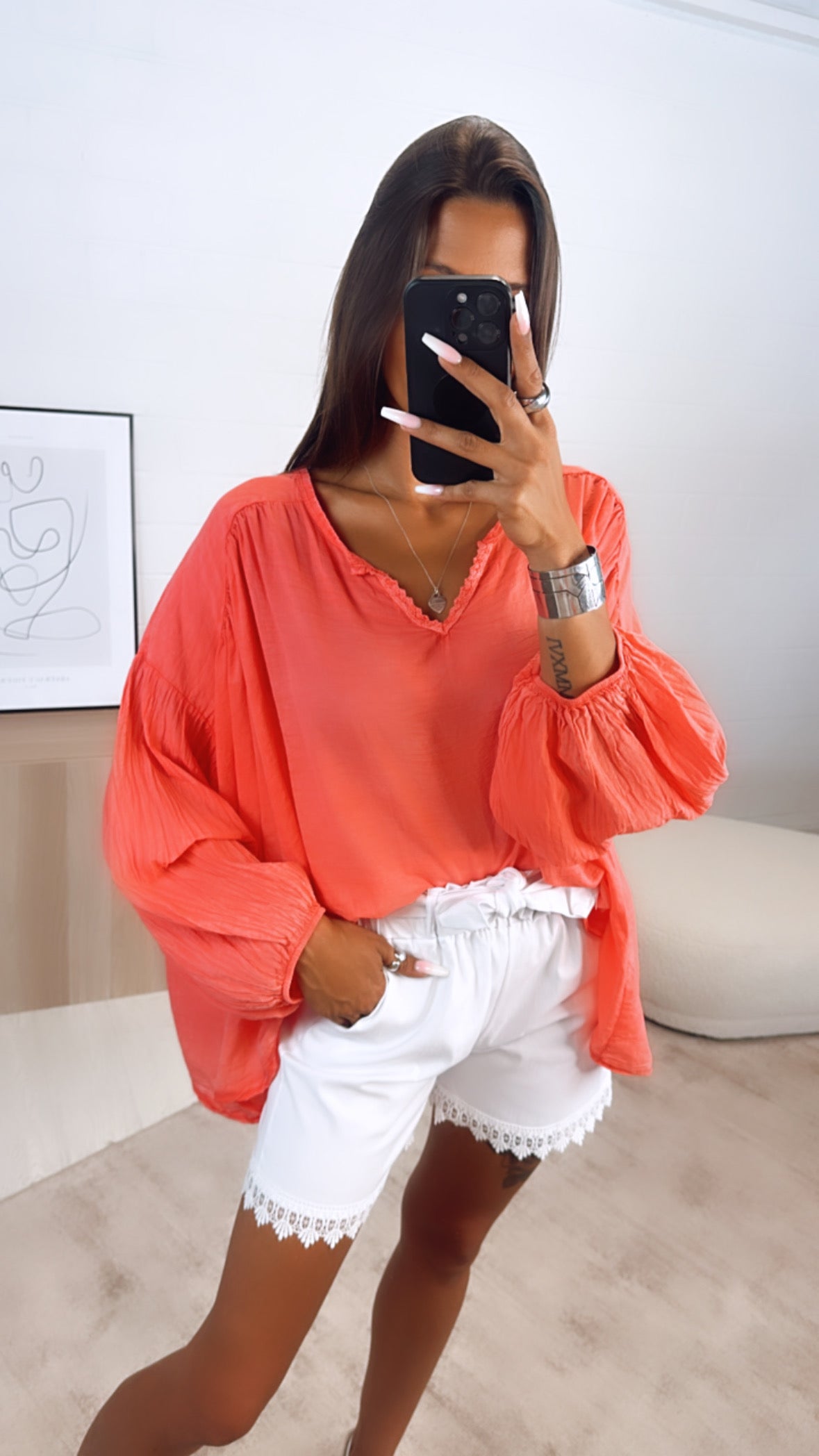 Megumi Lightweight Coral Cotton Blouse