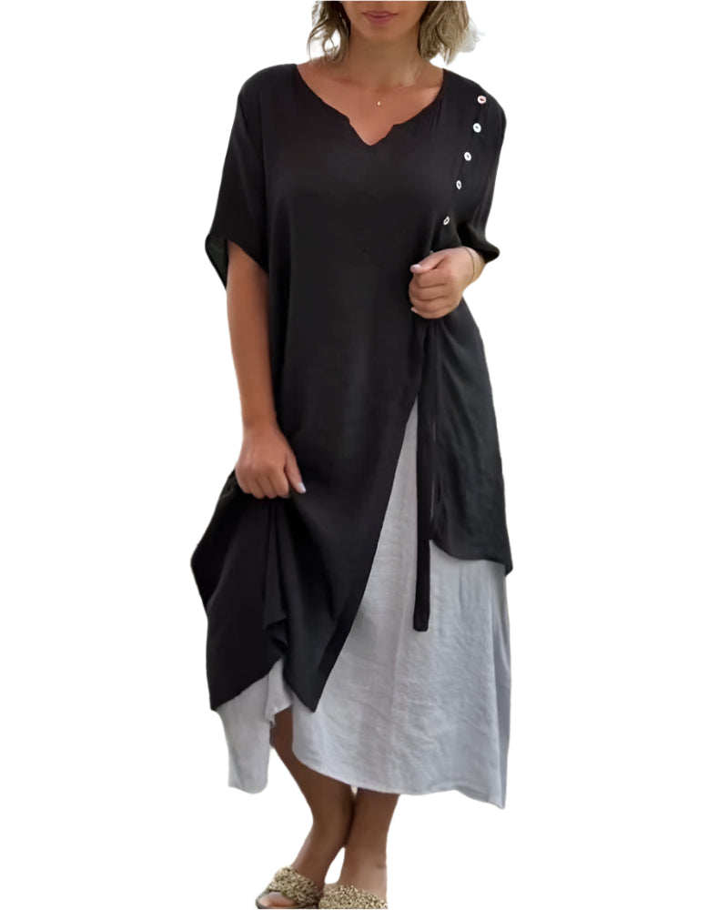 Mildred - V-neck asymmetrical short sleeve dress