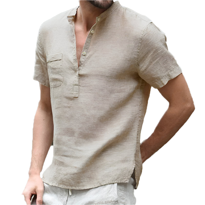 Marcus - V-neck cotton short-sleeve summer shirt