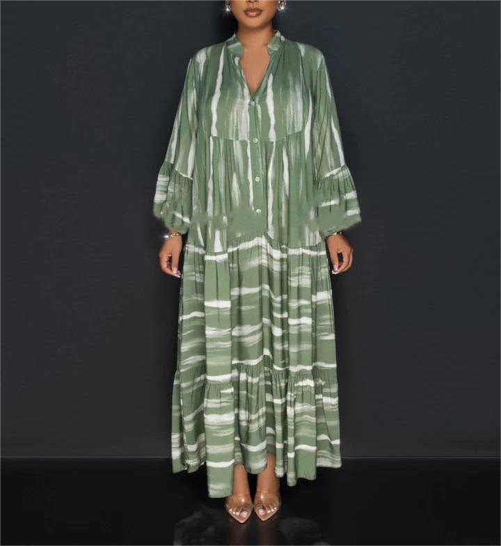 Lillian - Casual Print Abaya Dress with Long Ruffle Sleeves