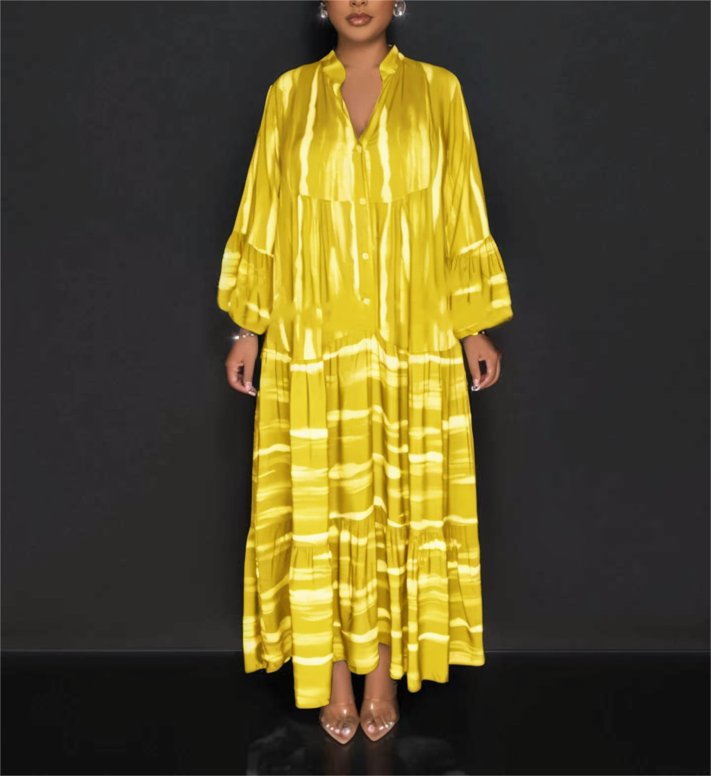 Lillian - Casual Print Abaya Dress with Long Ruffle Sleeves