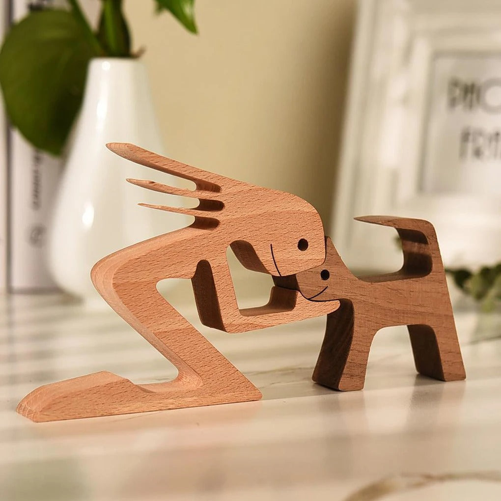 Classic handcrafted wooden dog statue