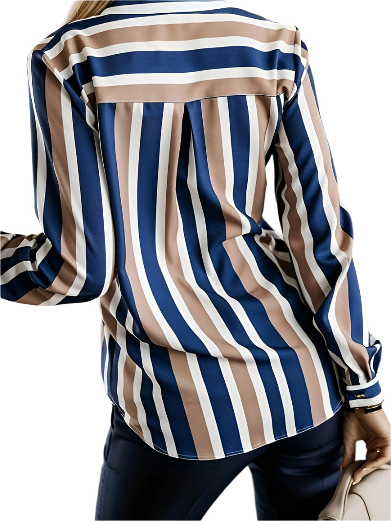 シャーロット - エレガントなストライプ柄レディースブラウス