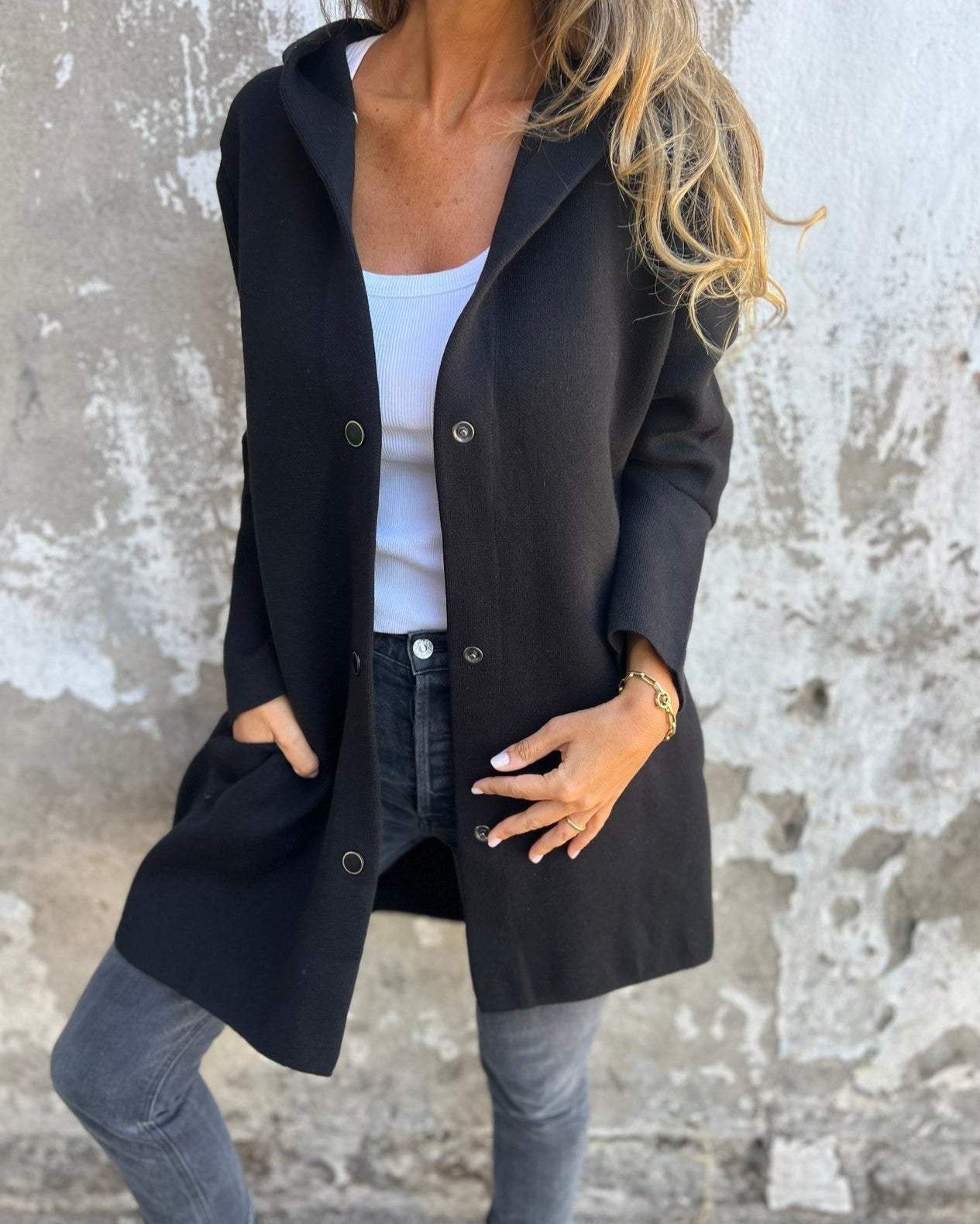 Ayano - Button and hooded cardigan