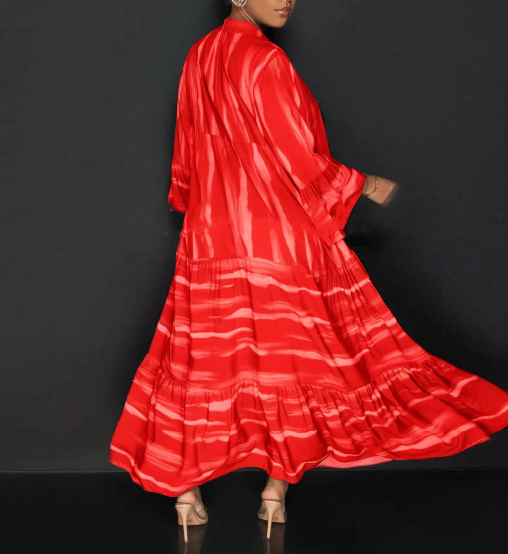 Lillian - Casual Print Abaya Dress with Long Ruffle Sleeves