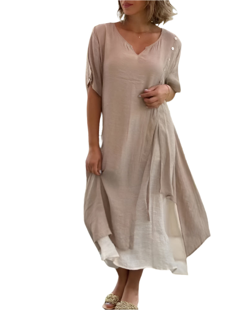 Mildred - V-neck asymmetrical short sleeve dress