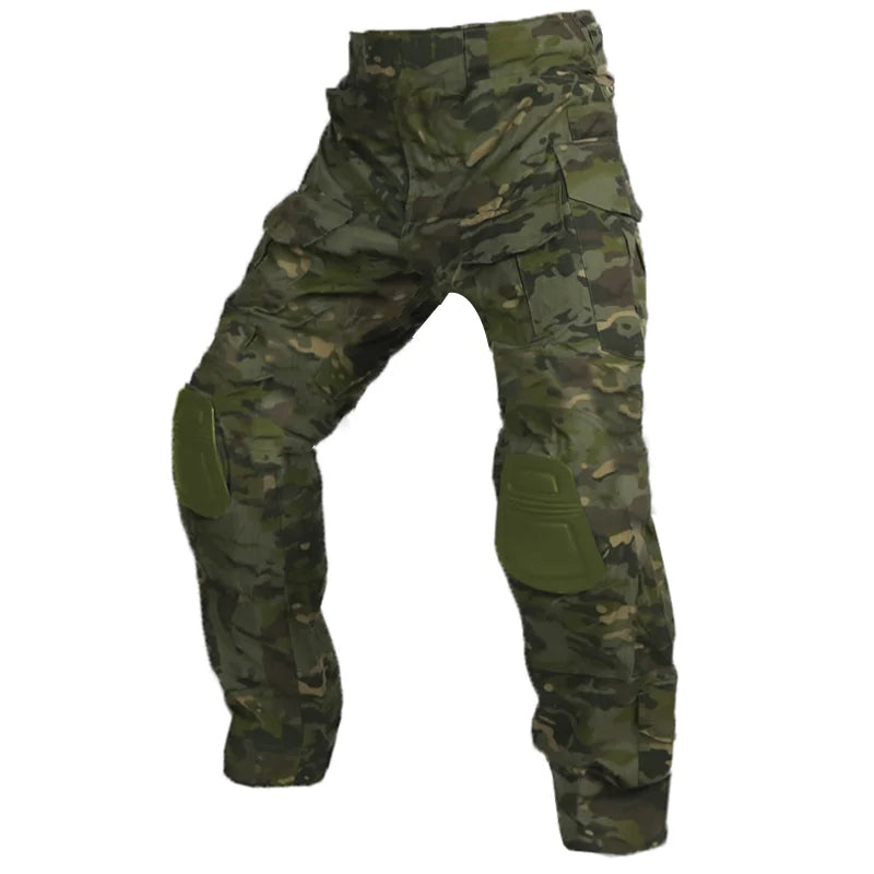 Tactical cargo pants with knee protection, ideal for outdoor activities and work.