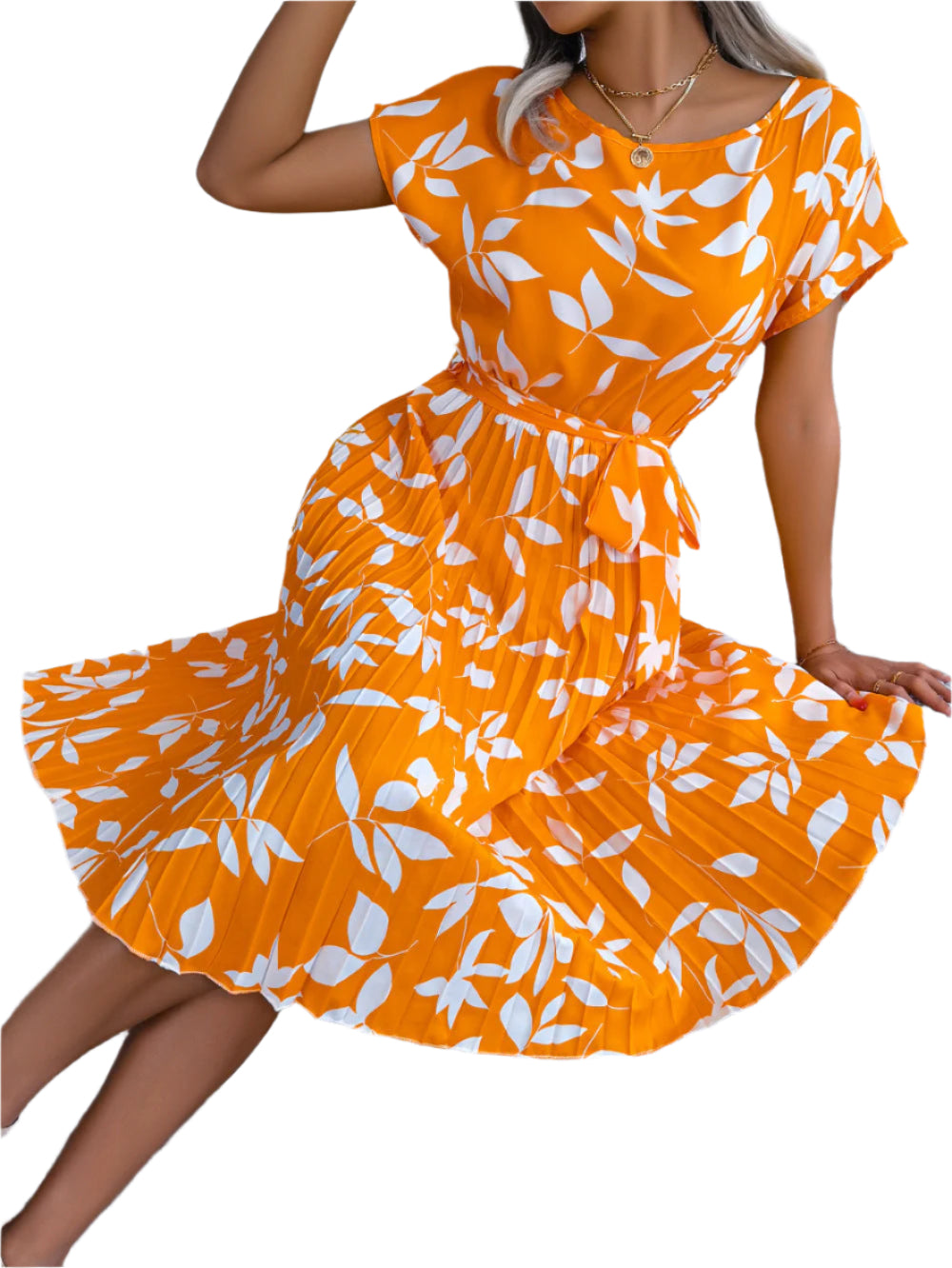 Aya - Leaf Pleated Dress