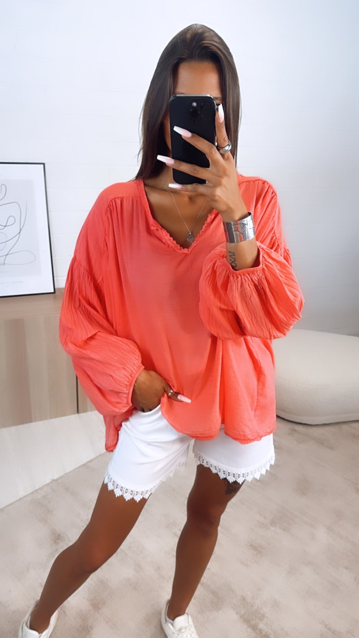 Megumi Lightweight Coral Cotton Blouse