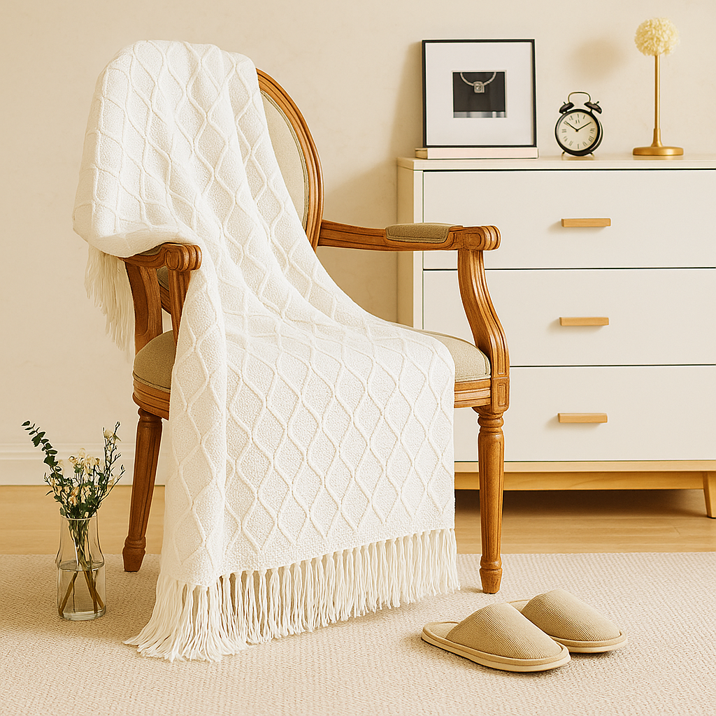 A soft and cozy throw blanket with a vintage geometric pattern for your sofa or bed