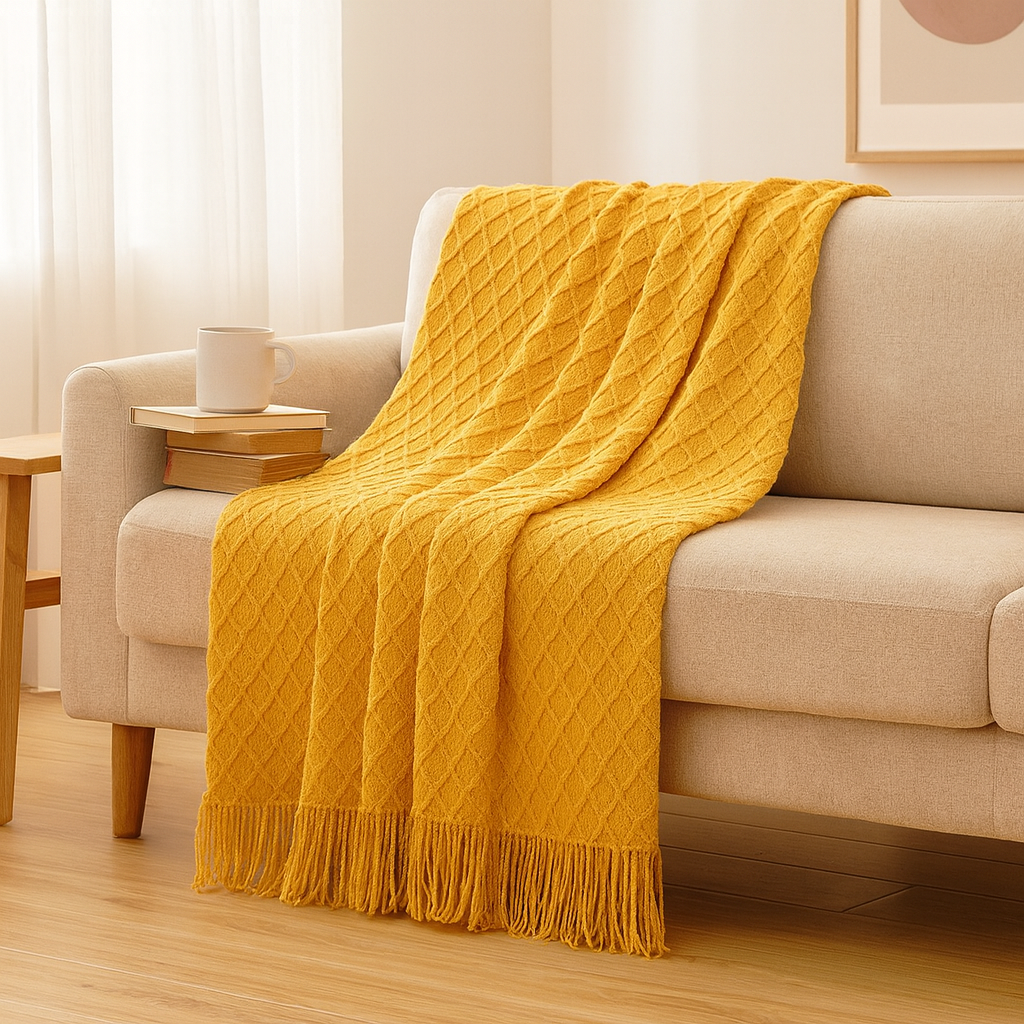 ソファやベッド用の、ヴィンテージスタイルの幾何学模様の柔らかく心地よいスローブランケット