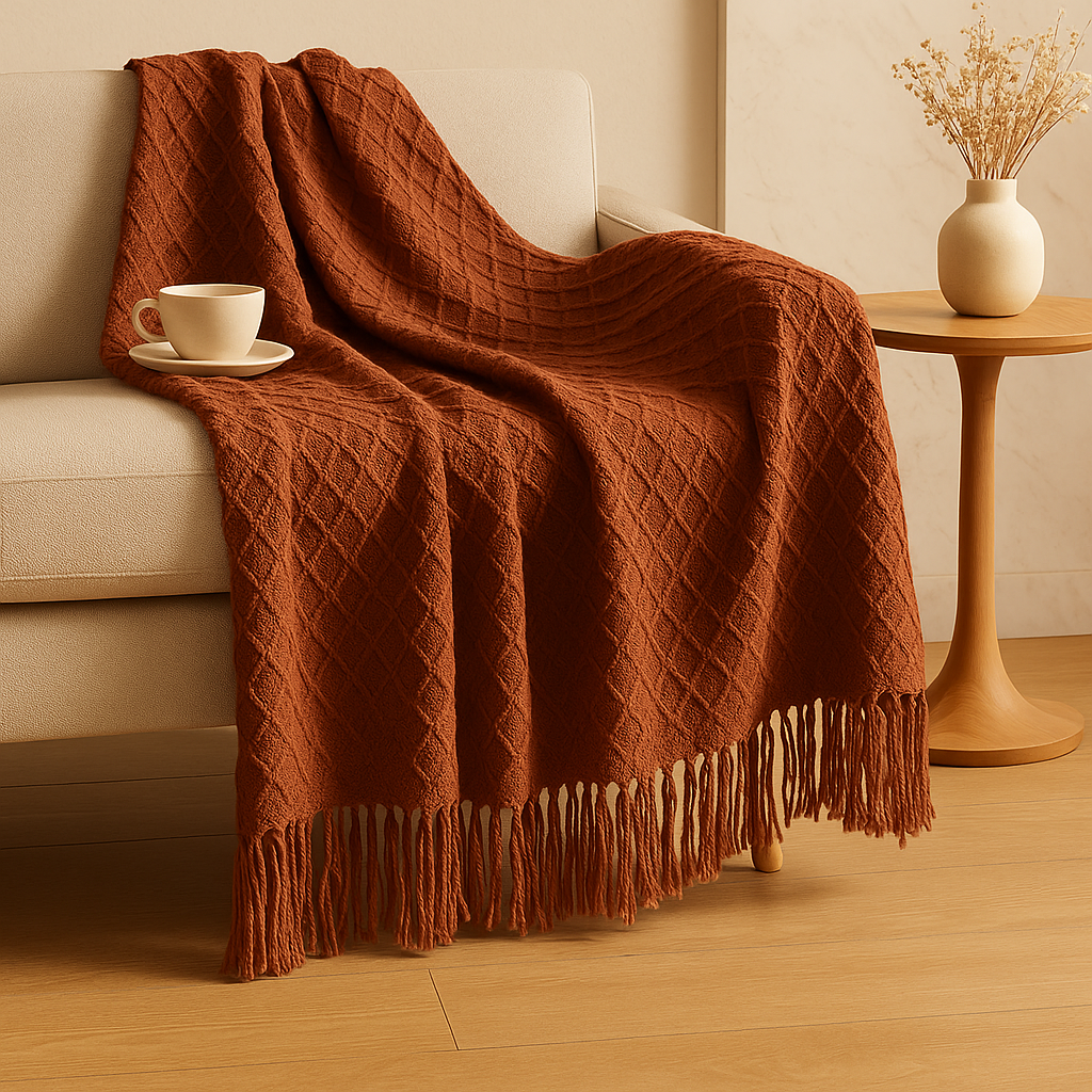 ソファやベッド用の、ヴィンテージスタイルの幾何学模様の柔らかく心地よいスローブランケット