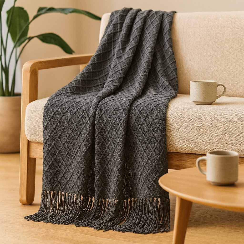 ソファやベッド用の、ヴィンテージスタイルの幾何学模様の柔らかく心地よいスローブランケット