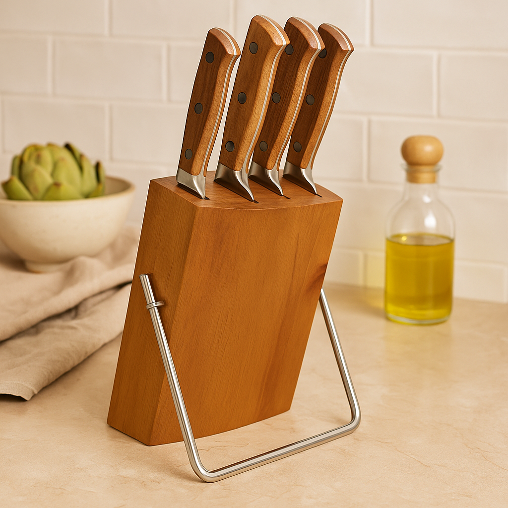 Acacia Guard | 5-piece German steel knife set made from acacia blocks