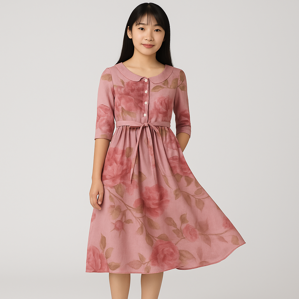 Aiko - Half Sleeve Floral Midi Dress
